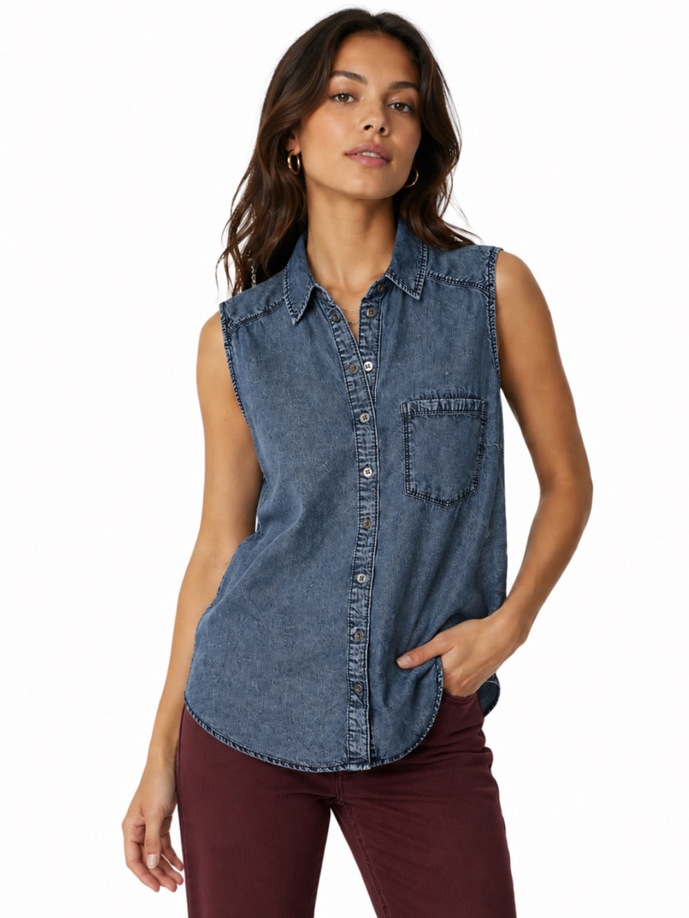 Love & Legend ($60) Acid Wash Tencel Sleeveless Shirt - PTP 23